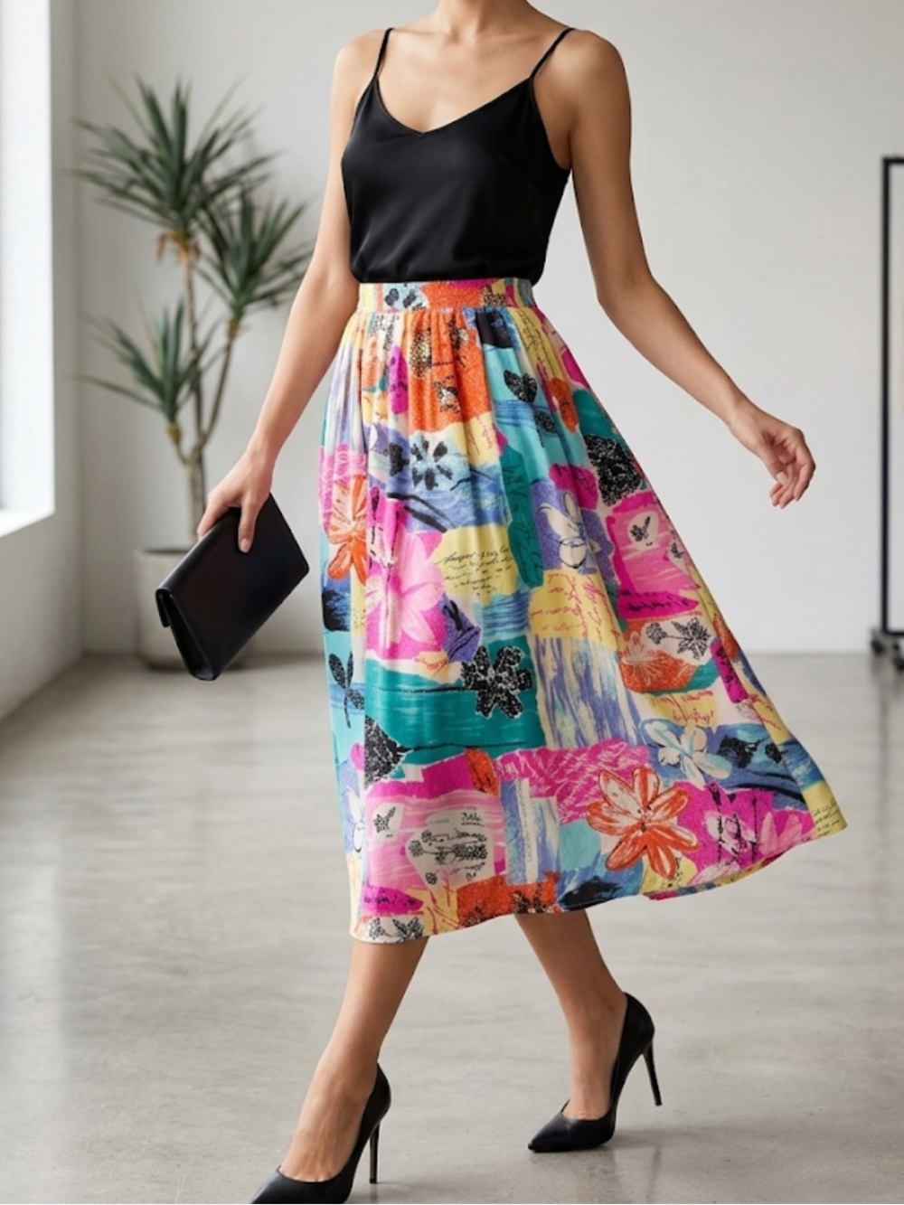 Diane Freis Vintage‎ Silk Floral Patchwork Fairycore Midi Skirt in Multicolor